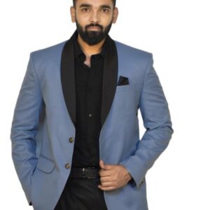 Regular-Fit (Sky Blue Color) Blazer | Solid Formal Single Breasted Coat | Designer Collar Tuxedo Blazer for Men