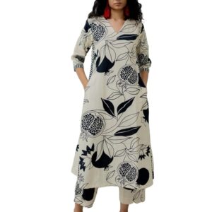 Women’s Rayon Blend Straight Printed Kurta with Pant