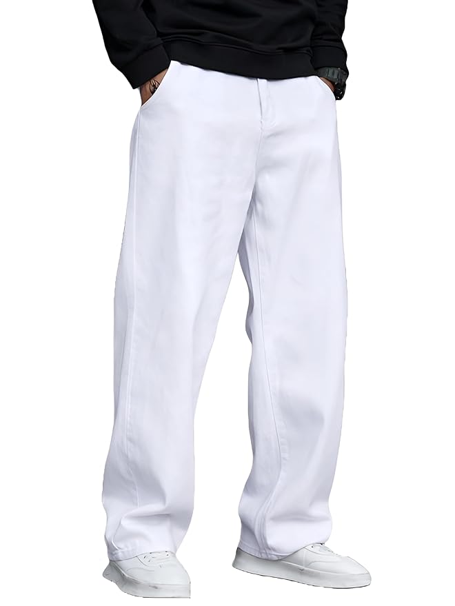 Men's Denim Cotton Oversized Loose Baggy Fit Jeans Pants for Men