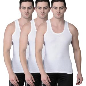 Men's White Pack of 3 Solid Cotton Regular Vest