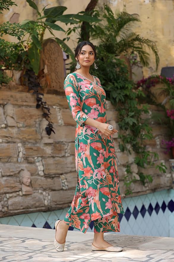 Women's Printed Straight Kurta with Palazzo - Image 2