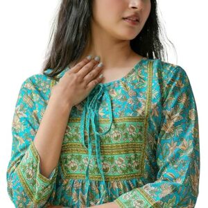 Women’s Polyester Floral Placement Printed A-Line Short Kurti
