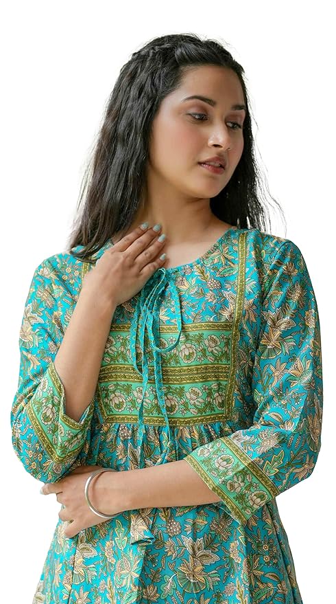 Women’s Polyester Floral Placement Printed A-Line Short Kurti